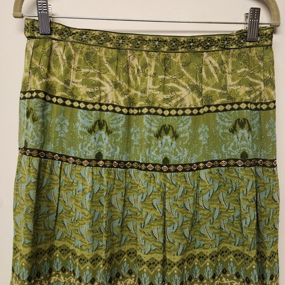 Vintage 90s bohemian Green and Yellow Tiered Midi Skirt - Picture 4 of 6